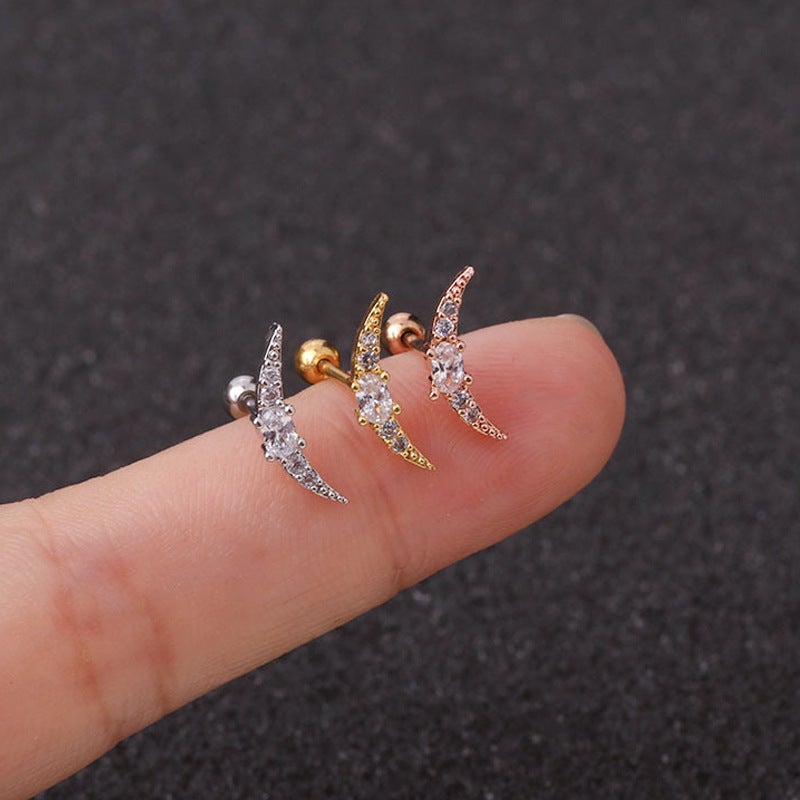 0.8X6Mm Stainless Steel Five-Pointed Star Zircon Earrings For Women Simple Screw Ear Bone Nail Earrings Piercing Jewelry - Image 1